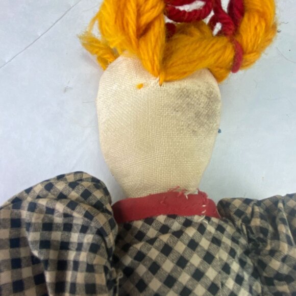 Vintage Hand Made Bed Sitting Pillow Doll Yarn Pigtails - Picture 6 of 9